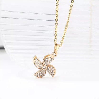 Flower Pinwheel Rotating Necklace